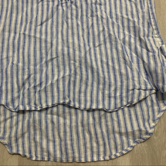Ann Taylor 100%LINEN Blue White Striped Top Sz S - Picture 3 of 9